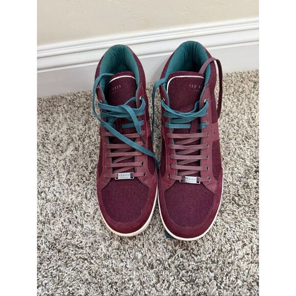 New TED BAKER London $195  Burgundy Felt Colorblock Miykal Hi Top Sneakers US 9, main image 6